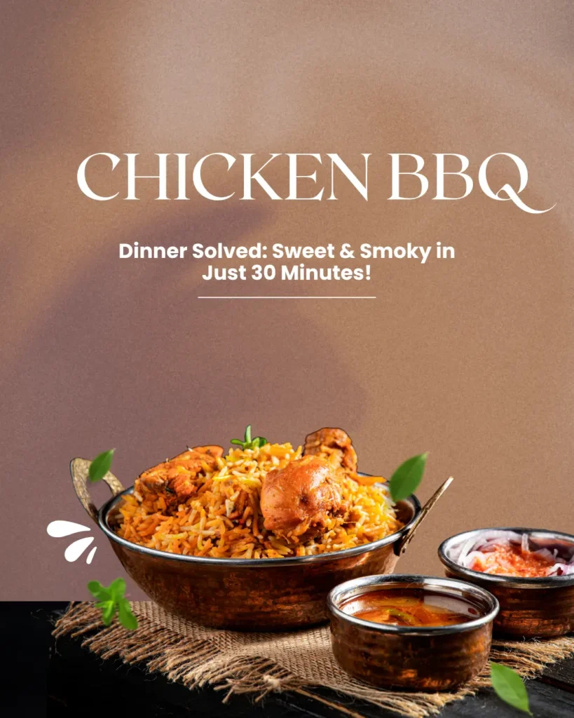 A plate of honey BBQ chicken served over fluffy white rice, garnished with green onions, perfect for a quick weeknight dinner.

