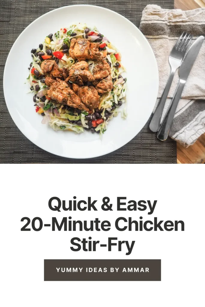 A colorful chicken stir-fry served with rice, featuring bell peppers and onions – perfect for quick dinner ideas.

