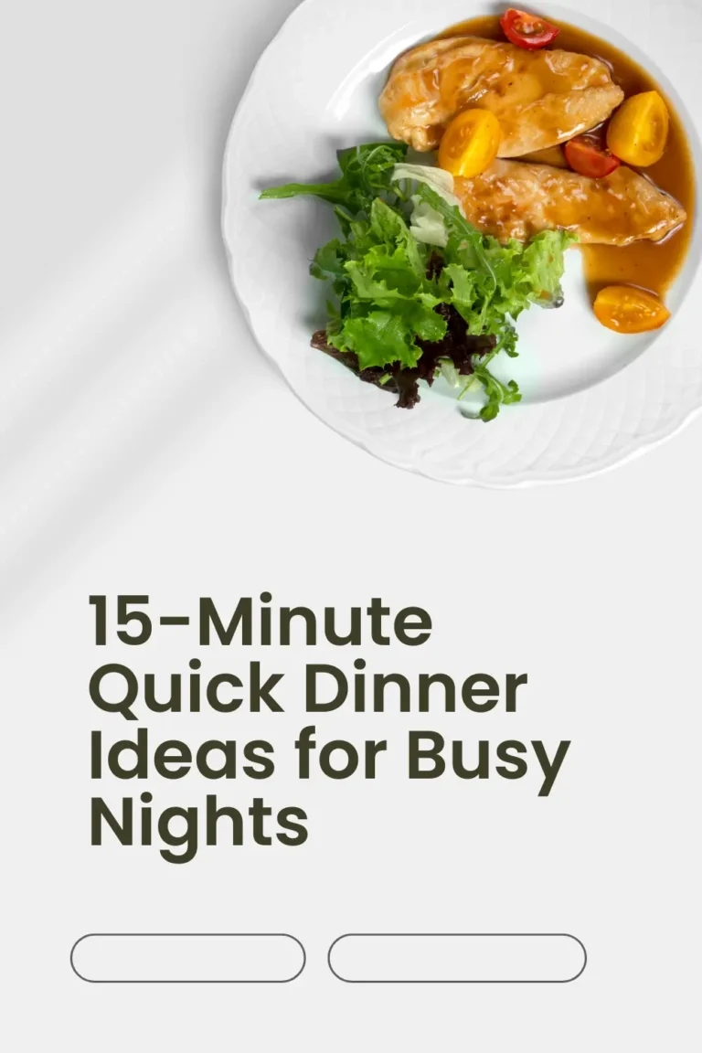 Quick dinner ideas for busy nights featuring glazed chicken with cherry tomatoes and a fresh green salad—an easy 15-minute meal perfect for weeknight dinners.

